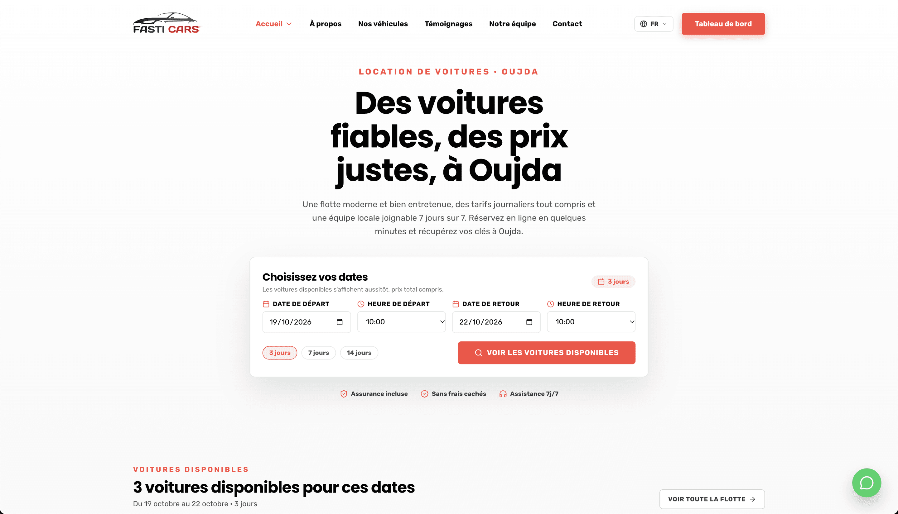 Le site de réservation d'une agence de location de voitures à Oujda, créé avec Kennach
